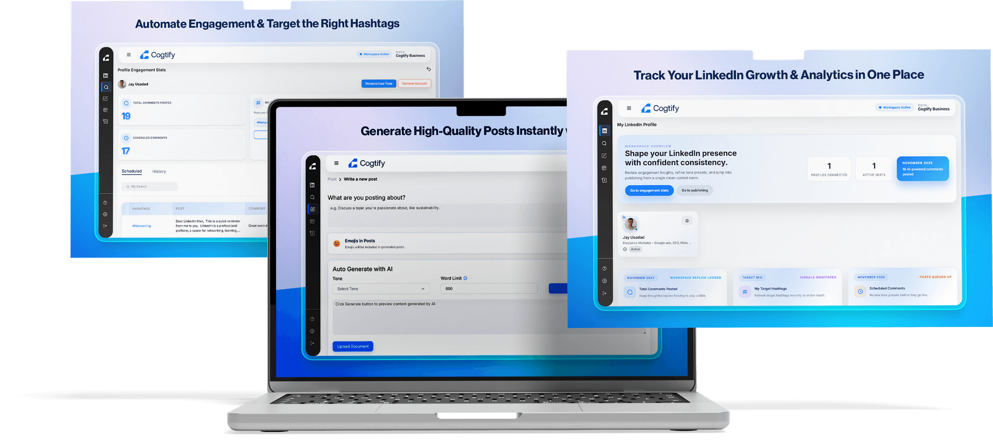LinkedIn Analytics Dashboard on Laptop